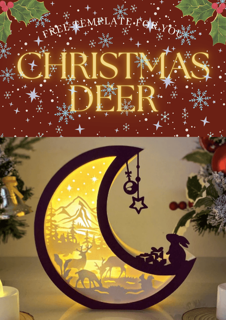 Free Templates - Christmas Deer - Paper Cut Moon Light Box File - LightBoxGoodMan