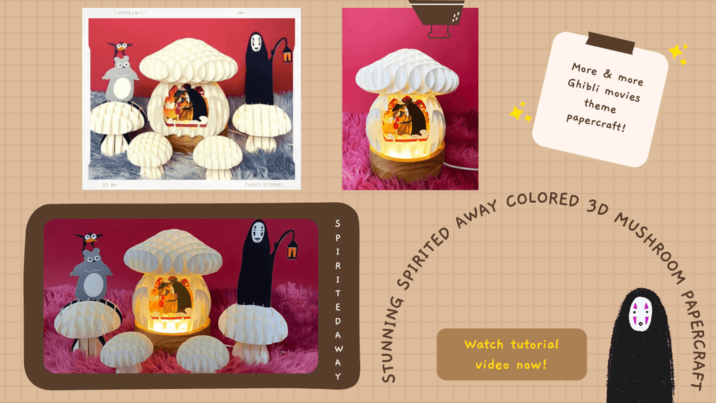 STUNNING SPIRITED AWAY COLORED 3D MUSHROOM PAPERCRAFT - LightboxGoodman