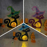 Pack 3 Witch Cat - 3D Witch Cat Papercut Light Box File - Cricut File - LightBoxGoodMan