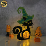 Witch Cat - 3D Witch Cat Papercut Light Box File - Cricut File - LightBoxGoodMan