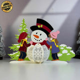 Snowman And Kid Christmas - 3D Christmas Lantern File  - Cricut File 1 - LightBoxGoodMan