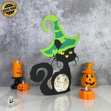 Witch Cat - 3D Witch Cat Papercut Light Box File - Cricut File - LightBoxGoodMan