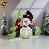 Snowman And Kid Christmas - 3D Christmas Lantern File  - Cricut File 1 - LightBoxGoodMan