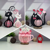 Pack 3 Different Cat Couple - 3D Love Lantern File - Cricut File - LightBoxGoodMan