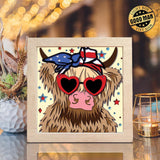 America Highland Cow 2 – Paper Cut Light Box File - Cricut File - 8x8 inches - LightBoxGoodMan - LightboxGoodman