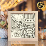 America Highland Cow – Paper Cut Light Box File - Cricut File - 8x8 inches - LightBoxGoodMan - LightboxGoodman