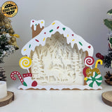 Christmas Deer - Paper Cut Gingerbread House Light Box File - Cricut File - 7x9 Inches - LightBoxGoodMan - LightboxGoodman