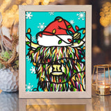 Christmas Highland Cow – Paper Cut Light Box File - Cricut File - 8x10 inches - LightBoxGoodMan