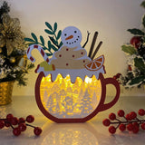 Christmas Snowman - Paper Cut Hot Cocoa Light Box File - Snowman Motif - Cricut File - 8x7,8 inches - LightBoxGoodMan - LightboxGoodman