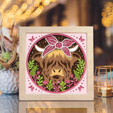 Floral Highland Cow 2 – Paper Cut Light Box File - Cricut File - 8x8 inches - LightBoxGoodMan