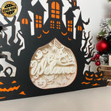 Halloween Welcome - Paper Cut Haunted Castle Light Box File - Cricut File - 19.7x24.7 cm - LightBoxGoodMan - LightboxGoodman