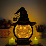 Old Witch - Paper Cut Witch Hat Light Box File - Cricut File - 18x23 cm - LightBoxGoodMan