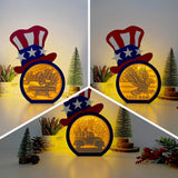 Pack 3 Happy 4th - Uncle Sam Hat Papercut Lightbox File - 10.3x7.5