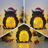 Pack 3 Merry Christmas 4 - Paper Cut Owl Light Box File - Cricut File - 25x20 cm - LightBoxGoodMan