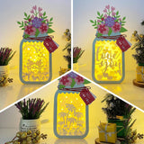 Pack 3 Valentine -  Paper Cut Floral Mason Jar Light Box File - Cricut File - 11,1x5,5 Inches - LightBoxGoodMan