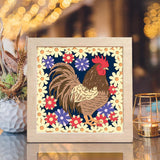 Rooster With Flowers – Paper Cut Light Box File - Cricut File - 8x8 inches - LightBoxGoodMan