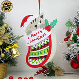 Sock - Paper Cut Pet Light Box File - Xmas Cat Motif - Cricut File - 8x6 Inches - LightBoxGoodMan - LightboxGoodman