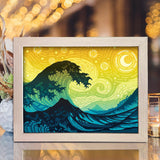 The Great Wave mix Starry Night – Paper Cut Light Box File - Cricut File - 8x10 Inches - LightBoxGoodMan - LightboxGoodman