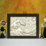 The Great Wave mix Starry Night – Paper Cut Light Box File - Cricut File - 8x10 Inches - LightBoxGoodMan - LightboxGoodman