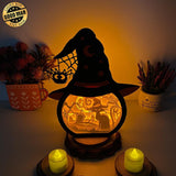 Witch Cat - Paper Cut Witch Hat Light Box File - Cricut File - 18x23 cm - LightBoxGoodMan - LightboxGoodman